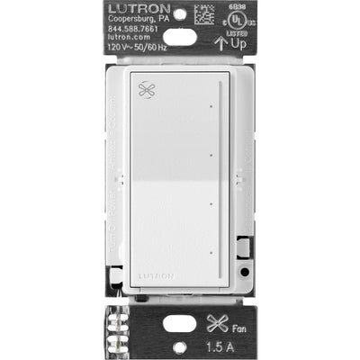 Lutron Sunnata Touch Fan Control, 4-Speed, 1.5A Paddle Fan, AC Motor, Single Pole, Neutral Required, 120V, ST-FSQN-SW, Snow White