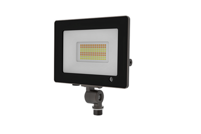 FLE-50-120-8SC53-K-BR-P - Slim 50W Flood Light with Photocell Bronze