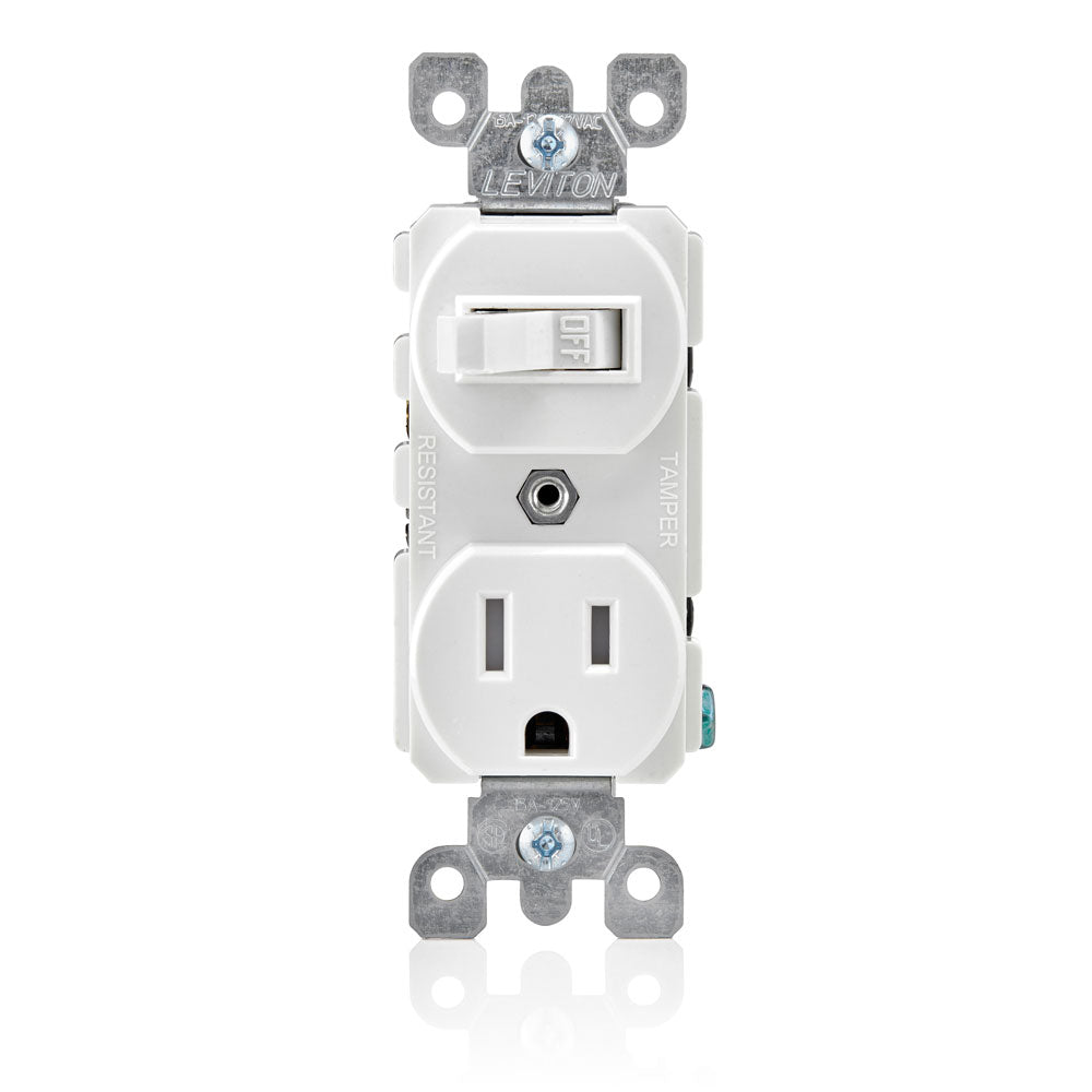Leviton T5225-W 15 Amp, 120 Volt, Tamper Resistant, Duplex Style Single-Pole / 5-15R AC Combination Switch