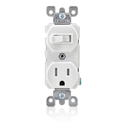 Leviton T5225-W 15 Amp, 120 Volt, Tamper Resistant, Duplex Style Single-Pole / 5-15R AC Combination Switch