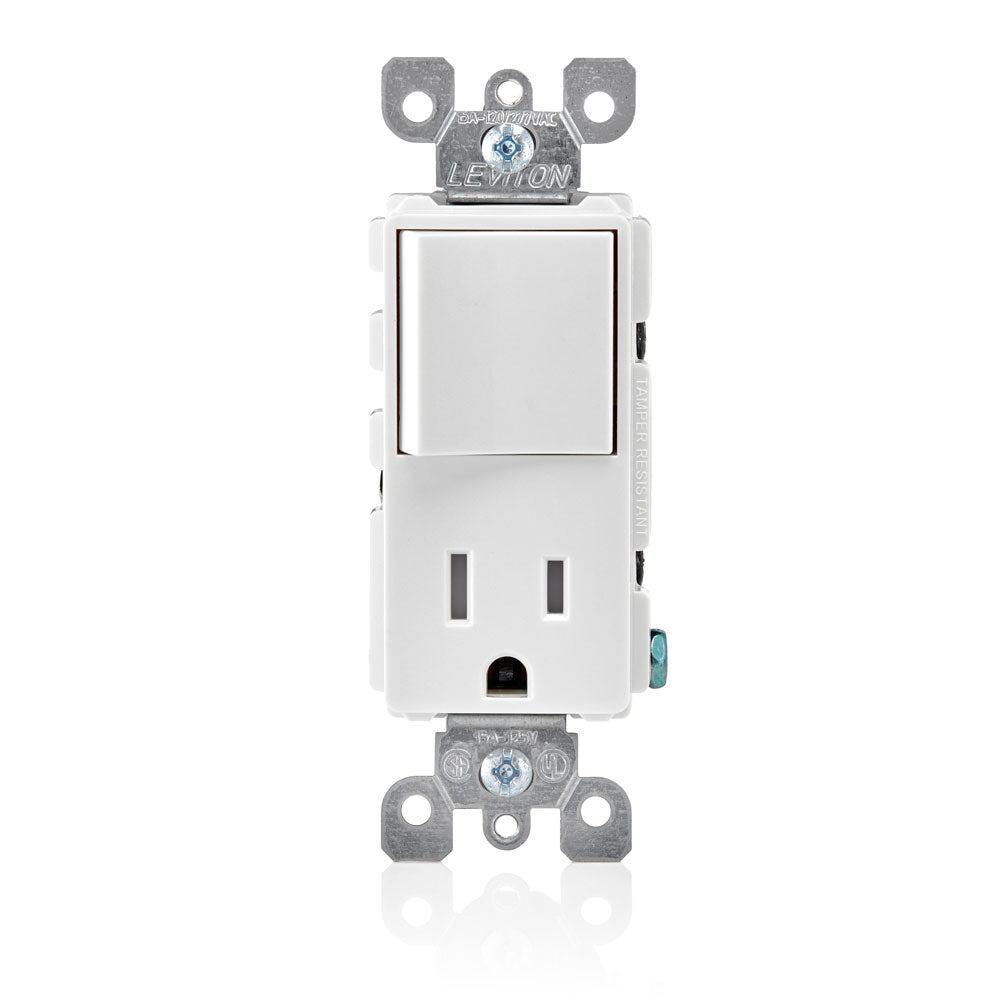 Leviton T5625-W White – 15 Amp, 120 Volt, Tamper-Resistant, Decora 5-15R AC Combination Switch, Commercial Grade, Grounding