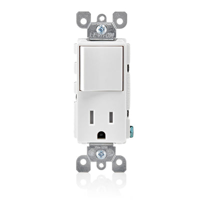 Leviton T5625-W White – 15 Amp, 120 Volt, Tamper-Resistant, Decora 5-15R AC Combination Switch, Commercial Grade, Grounding