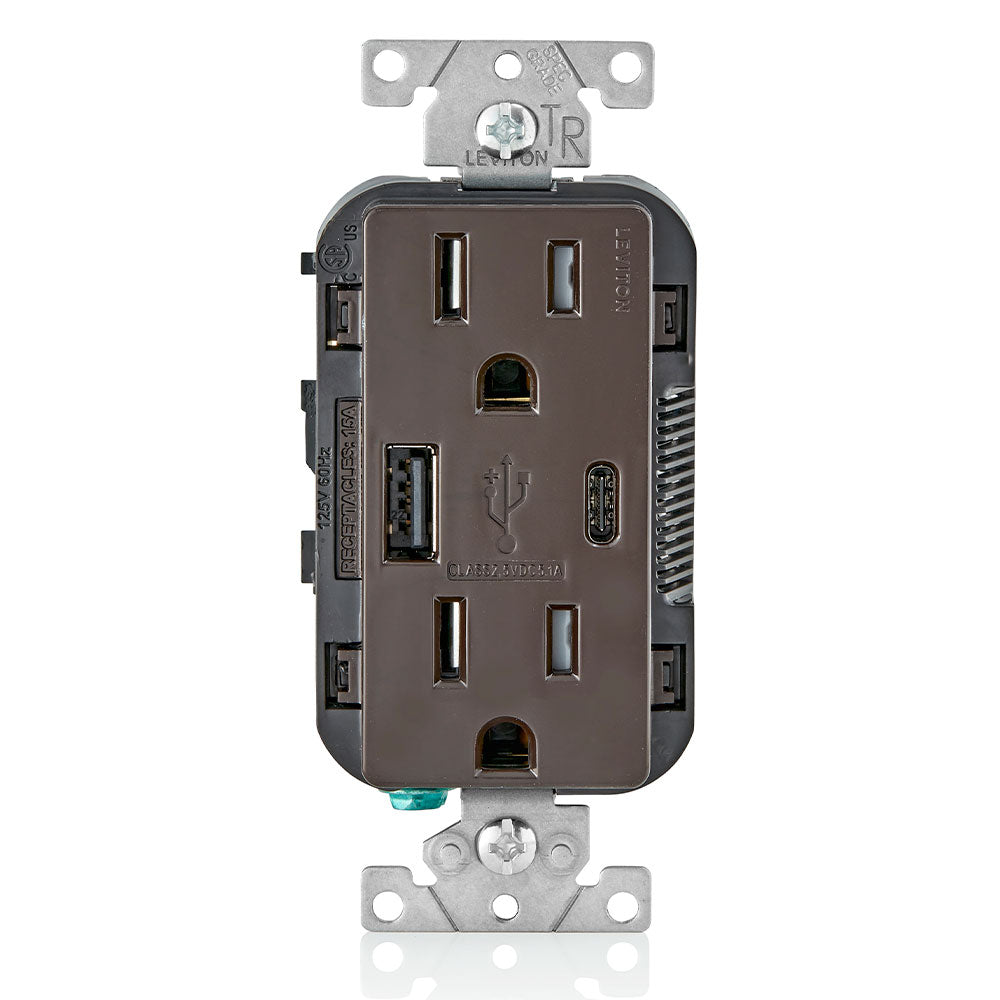Leviton T5633-B Combination Duplex Receptacle/Outlet and USB Charger. 15 Amp, 125 Volt, Decora Tamper Resistant