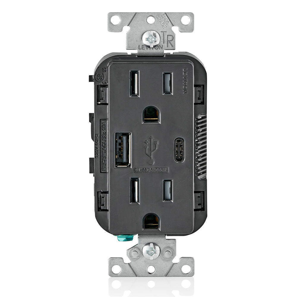 Leviton T5633-E Combination Duplex Receptacle/Outlet and USB Charger. 15 Amp, 125 Volt, Decora Tamper Resistant