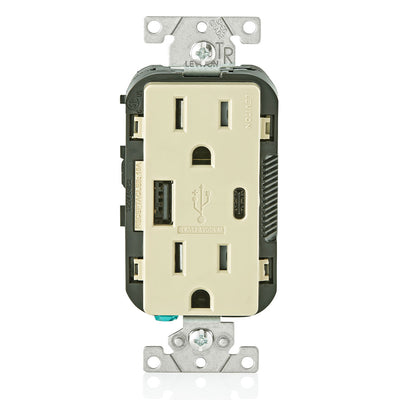 Leviton T5633-I Combination Duplex Receptacle/Outlet and USB Charger. 15 Amp, 125 Volt, Decora Tamper Resistant