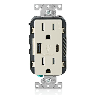 Leviton T5633-T Combination Duplex Receptacle/Outlet and USB Charger. 15 Amp, 125 Volt, Decora Tamper