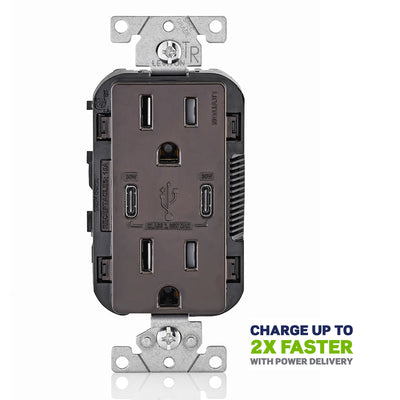Leviton T5635-B 15 Amp, 125 Volt, Decora Tamper-Resistant Outlet. NEMA 5-15R, 30W (6 Amps), Dual Type-C/C Power