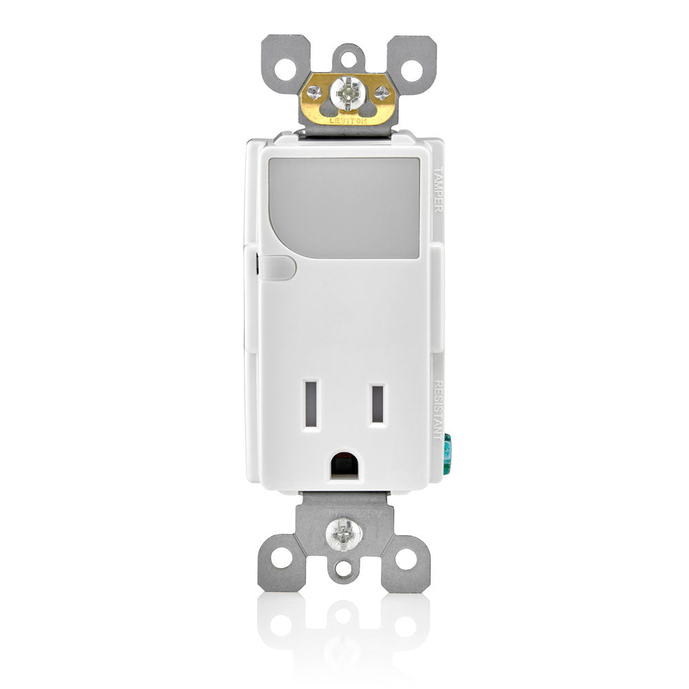 Leviton T6525-W Combination Decora Tamper-Resistant Receptacle/Outlet with LED Guide Light, 15A-125VAC