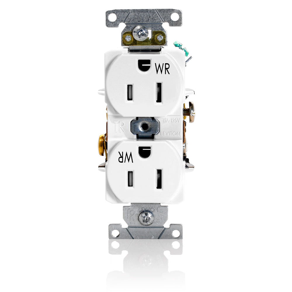 Leviton TWR15-W 15 Amp, 125 Volt, NEMA 5-15R, 2P, 3W, Duplex Receptacle, Tamper & Weather-Resistant, Straight Blade