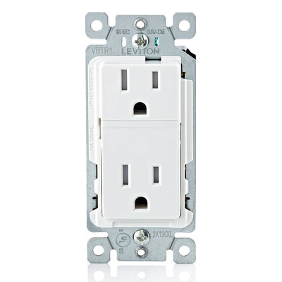 Leviton VBTR1-11W Decora Evolve Receptacle Base, Tamper-Resistant, 2 Pole 3 Wire, 15A 125V NEMA 5-15R, Residential use.