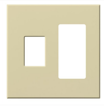 Lutron Architectural 2 Gang Wall Plate for 1 Nova T Dimmer/Switch (Left) and 1 Accessory (Right), Matte Finish, VWP-2CR-IV, Ivory