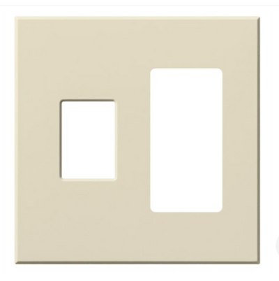 Lutron Architectural 2 Gang Wall Plate for 1 Nova T Dimmer/Switch (Left) and 1 Accessory (Right), Matte Finish, VWP-2CR-LA, Light Almond