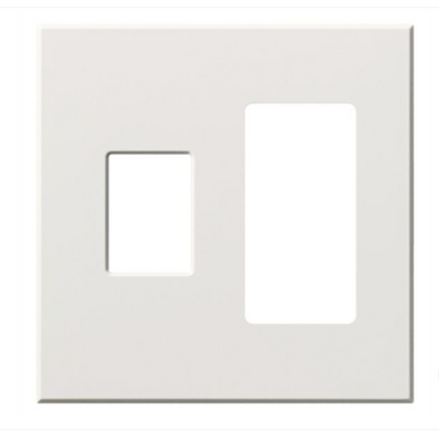 Lutron Architectural 2 Gang Wall Plate for 1 Nova T Dimmer/Switch (Left) and 1 Accessory (Right), Matte Finish, VWP-2CR-WH, White