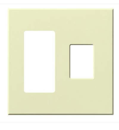 Lutron Architectural 2 Gang Wall Plate for 1 Accessory (Left) and 1 Nova T Dimmer/Switch (Right), Matte Finish, VWP-2RC-AL, Almond