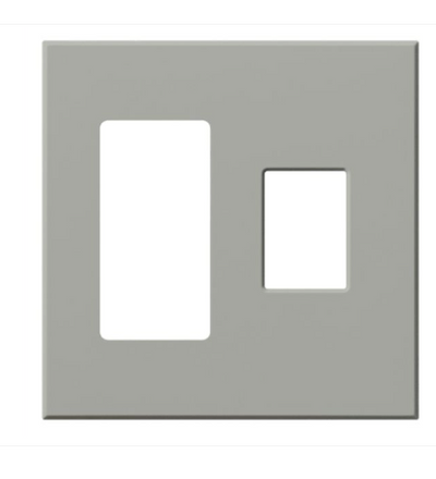 Lutron Architectural 2 Gang Wall Plate for 1 Accessory (Left) and 1 Nova T Dimmer/Switch (Right), Matte Finish, VWP-2RC-GR, Gray