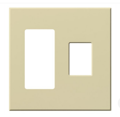 Lutron Architectural 2 Gang Wall Plate for 1 Accessory (Left) and 1 Nova T Dimmer/Switch (Right), Matte Finish, VWP-2RC-IV, Ivory