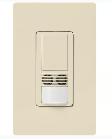 Lutron Maestro Dual-Tech Motion Sensor Switch, Vacancy Only, TAA Compliant,6A,120-277V, Single Pole,Ground/Neutral Req'd,WMS-A102-V-LA,Light Almond