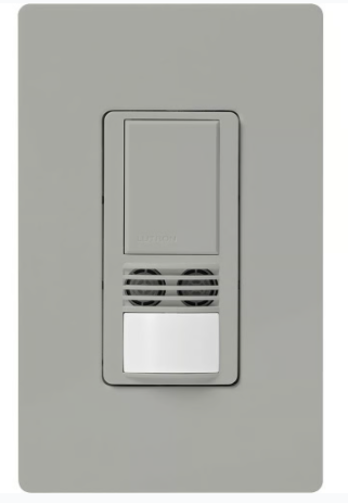 Lutron Maestro Dual-Tech Motion Sensor Switch, Vacancy Only, TAA Compliant, 6A, 120-277V, Single Pole/3-Way, Neutral Req'd, WMS-B102-V-GR, Gray