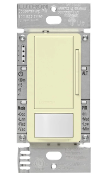 Lutron Maestro 0-10V Motion Sensor/Dimmer Switch, TAA Compliant, 8A, Neutral Optional, 120-277V, Single Pole/Multi-Location, WMS-Z101-AL, Almond