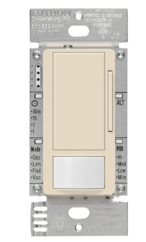 Lutron Maestro 0-10V Motion Sensor/Dimmer Switch, TAA Compliant, 8A, Neutral Optional, 120-277V, Single Pole/Multi-Location, WMS-Z101-LA, Light Almond