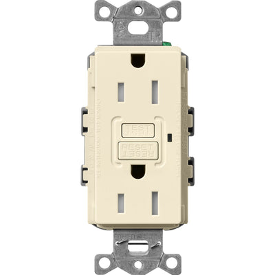 Lutron Claro 15A Tamper-Resistant GFCI Duplex Receptacle, Decorator-Style Outlet, Self-Testing, Gloss Finish, CAR-15-GFST-AL, Almond