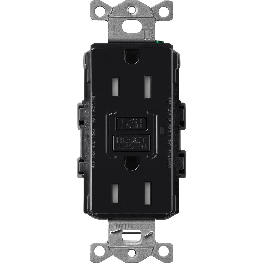 Lutron Claro 15A Tamper-Resistant GFCI Duplex Receptacle, Decorator-Style Outlet, Self-Testing, Gloss Finish, CAR-15-GFST-BL, Black