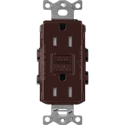 Lutron Claro 15A Tamper-Resistant GFCI Duplex Receptacle, Decorator-Style Outlet, Self-Testing, Gloss Finish, CAR-15-GFST-BR, Brown