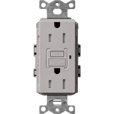 Lutron Claro 15A Tamper-Resistant GFCI Duplex Receptacle, Decorator-Style Outlet, Self-Testing, Gloss Finish, CAR-15-GFST-GR, Gray