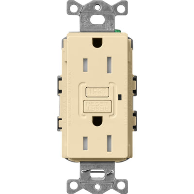Lutron Claro 15A Tamper-Resistant GFCI Duplex Receptacle, Decorator-Style Outlet, Self-Testing, Gloss Finish, CAR-15-GFST-IV, Ivory