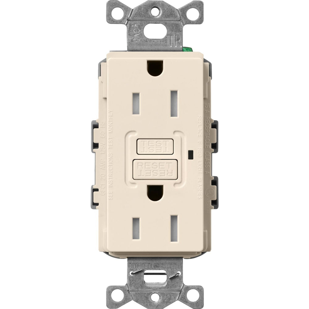 Lutron Claro 15A Tamper-Resistant GFCI Duplex Receptacle, Decorator-Style Outlet, Self-Testing, Gloss Finish, CAR-15-GFST-LA, Light Almond