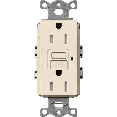 Lutron Claro 15A Tamper-Resistant GFCI Duplex Receptacle, Decorator-Style Outlet, Self-Testing, Gloss Finish, CAR-15-GFST-LA, Light Almond