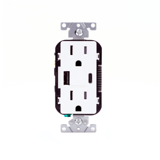 Leviton T5638-20W White – 15 Amp, 125 Volt, Decora Tamper-Resistant Outlet. NEMA 5-15R, 18W, Type-A/C USB Chargers, Grounding