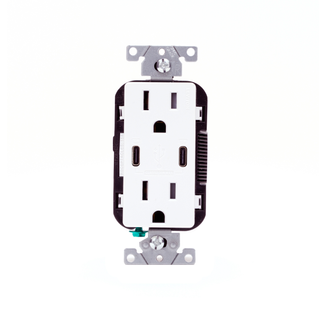 Leviton T5637-W White – 15 Amp, 125 Volt, Decora Tamper-Resistant Outlet. NEMA 5-15R, 30W (6 Amps), Dual Type-C/C USB