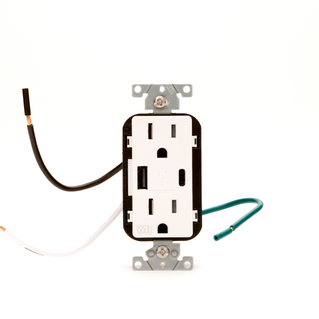 Leviton W5633-W Ugrade and declutter your space with built-in 25W USB Type A / C charging in this 15A weather resistant white