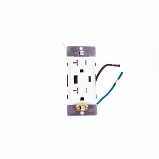 Leviton T5834-W White – 20 Amp, 125 Volt, Decora Tamper-Resistant Outlet. NEMA 5-20R, 60W (20V@2.5A+ 5V@2A), Dual Type