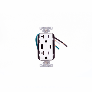 Leviton W5833-W Ugrade and declutter your space with built-in 25W USB Type A / C charging in this 20A weather resistant white