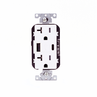 Leviton T5833-W Combination Duplex Receptacle/Outlet and USB Charger. 20 Amp, 125 Volt, Decora Tamper-Resistant