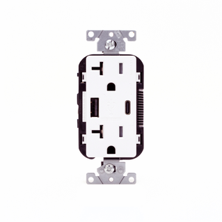 Leviton T5838-W White – 20 Amp, 125 Volt, Decora Tamper-Resistant Outlet. NEMA 5-20R, 18W, Type-A/C USB Chargers, Grounding
