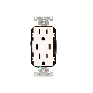 Leviton T5635-W 15 Amp, 125 Volt, Decora Tamper-Resistant Outlet. NEMA 5-15R, 30W (6 Amps), Dual Type-C/C Power