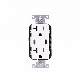Leviton T5835-W 20 Amp, 125 Volt, Decora Tamper-Resistant Outlet. NEMA 5-20R, 30W (6 Amps), Dual Type-C/C Power