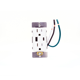Leviton T5634-W White – 15 Amp, 125 Volt, Decora Tamper-Resistant Outlet. NEMA 5-15R, 60W (20V@2.5A+ 5V@2A), Dual Type