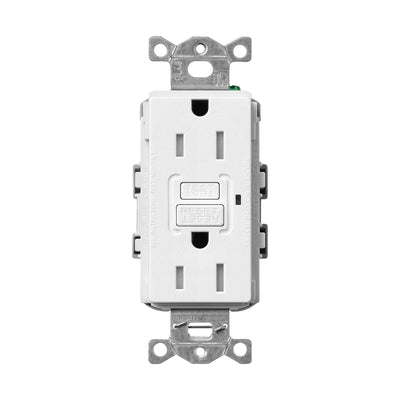 Lutron Claro 15A Self-Testing GFCI, Tamper Resistant Duplex Receptacle, Designer Style Outlet, Gloss Finish, CAR-15-GFST-WH, White