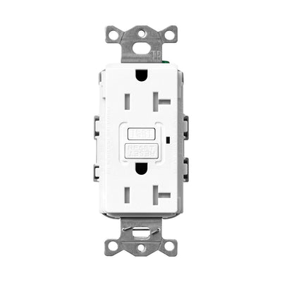 Lutron Claro 20A Tamper Resistant GFCI Duplex Receptacle, Decorator-Style Outlet, Self-Testing, Satin Finish, SCR-20-GFST-BW, Brilliant White