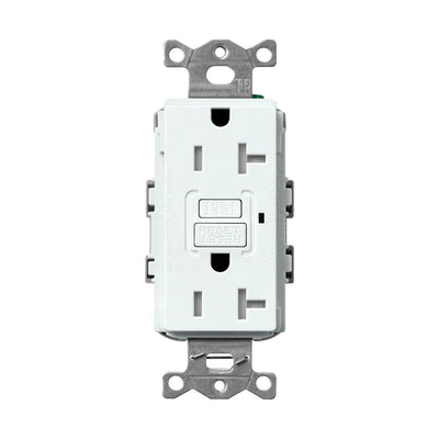 Lutron Claro 20A Tamper Resistant GFCI Duplex Receptacle, Decorator-Style Outlet, Self-Testing, Satin Finish, SCR-20-GFST-GL, Glacier White