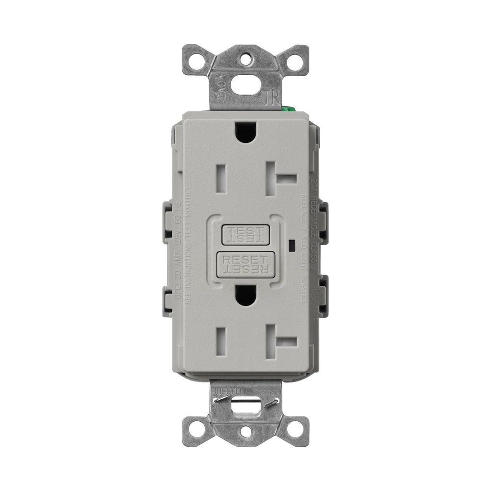 Lutron Claro 20A Tamper Resistant GFCI Duplex Receptacle, Decorator-Style Outlet, Self-Testing, Satin Finish, SCR-20-GFST-PB, Pebble