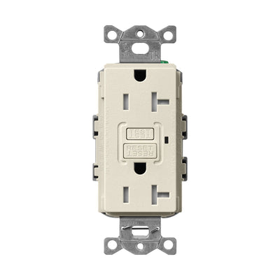 Lutron Claro 20A Tamper Resistant GFCI Duplex Receptacle, Decorator-Style Outlet, Self-Testing, Satin Finish, SCR-20-GFST-PM, Pumice