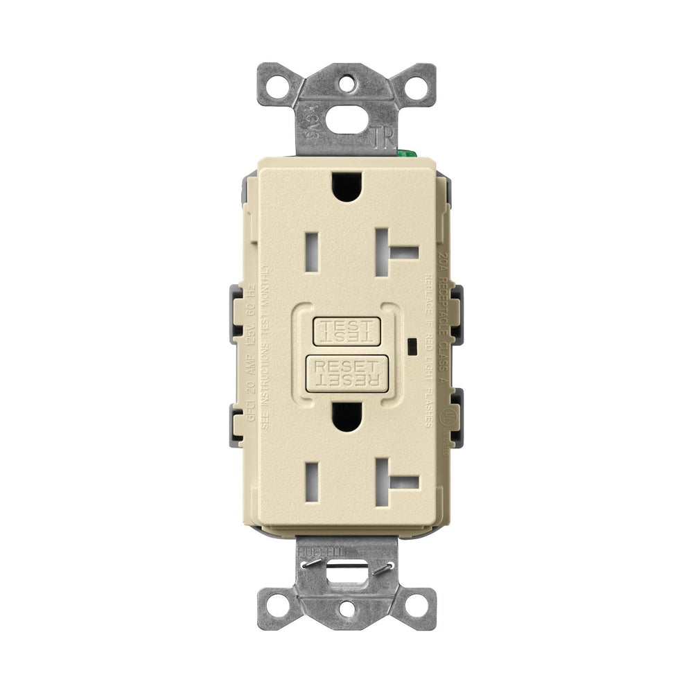 Lutron Claro 20A Tamper Resistant GFCI Duplex Receptacle, Decorator-Style Outlet, Self-Testing, Satin Finish, SCR-20-GFST-SD, Sand