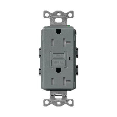 Lutron Claro 20A Tamper Resistant GFCI Duplex Receptacle, Decorator-Style Outlet, Self-Testing, Satin Finish, SCR-20-GFST-SL, Slate