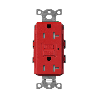 Lutron Claro 20A Tamper Resistant GFCI Duplex Receptacle, Decorator-Style Outlet, Self-Testing, Satin Finish, SCR-20-GFST-SR, Signal Red