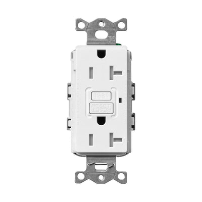 Lutron Claro 20A Tamper-Resistant GFCI Duplex Receptacle, Decorator-Style Outlet, Self-Testing, Satin Finish, SCR-20-GFST-SW, Snow White